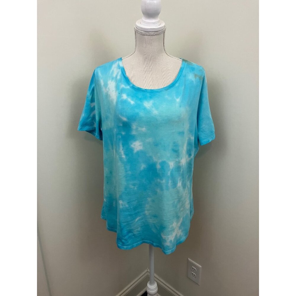 Faded Glory Blue Tie-Dyed Short Sleeve Top Size 1X